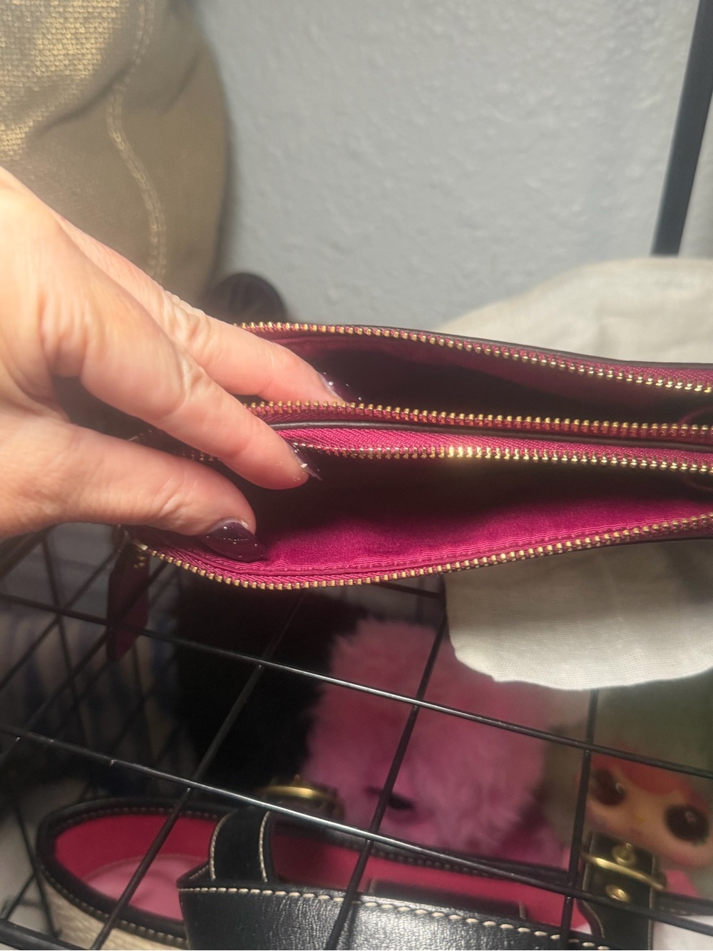 Coach Double Corner Zip Wristlet Brown Signature Fuchsia Pink Wristlet Wallet - Picture 6 of 7
